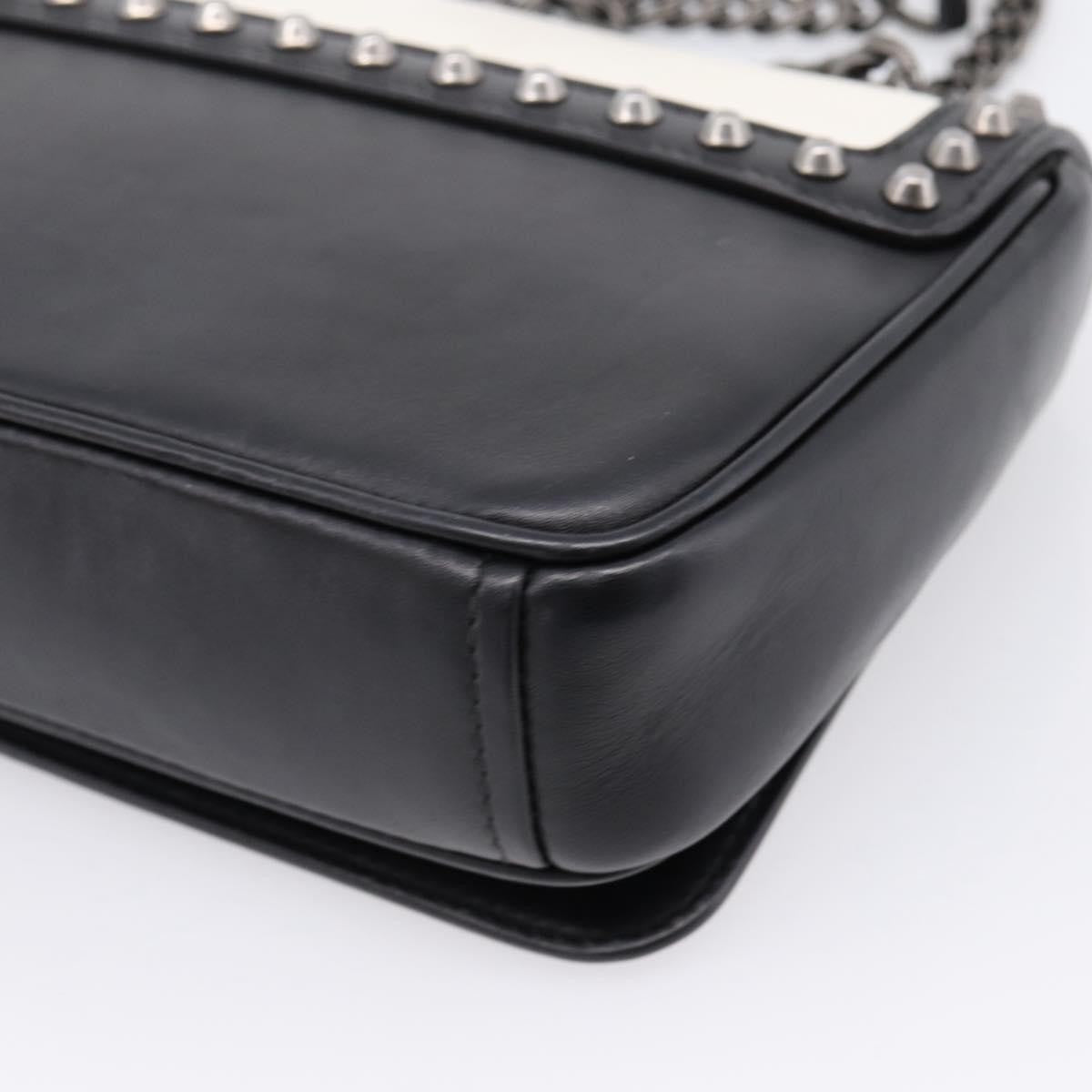 Prada Chain Flap Studded Glace Calf, White, Leather, Shoulder Bag