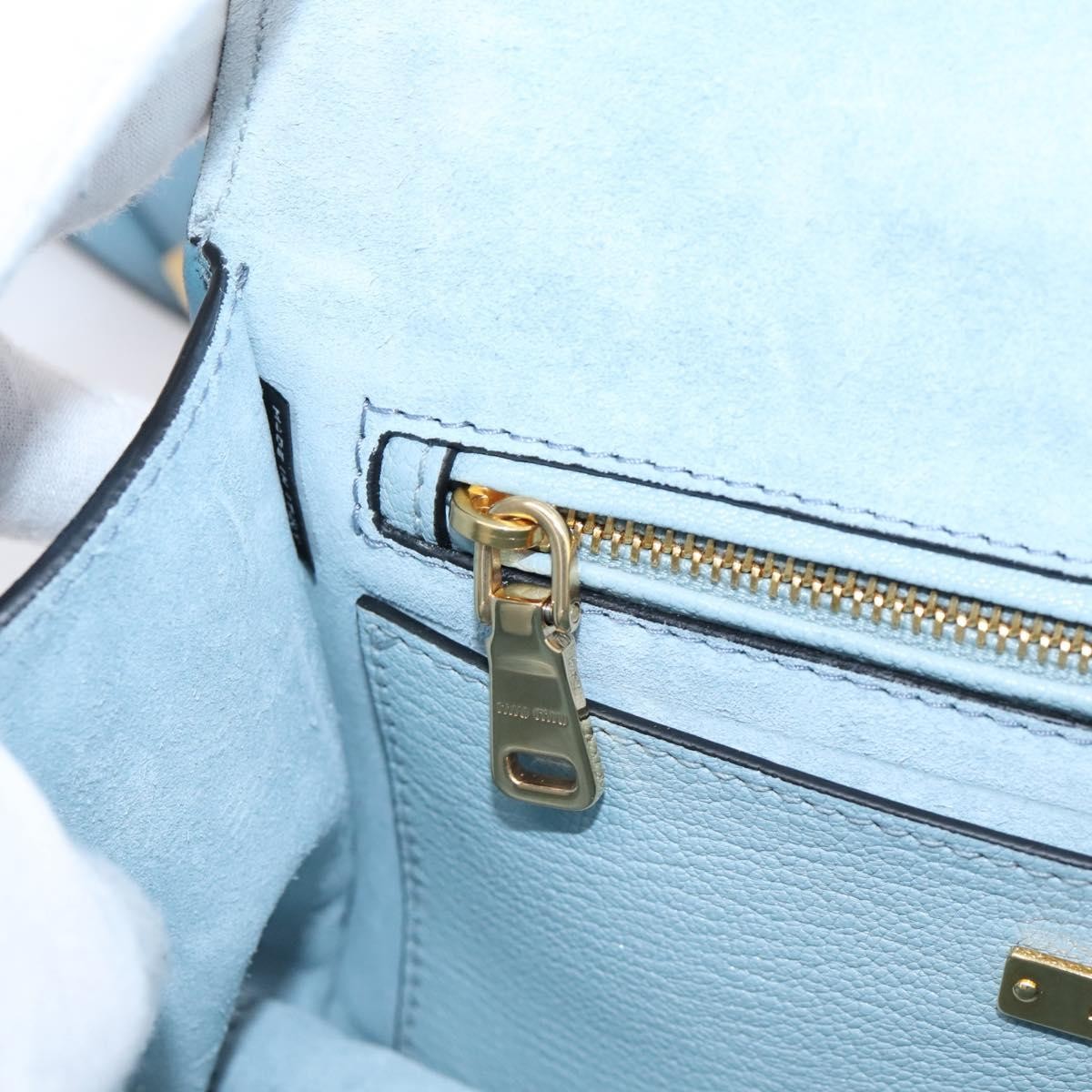Miu Miu Madras Crystal Buckle Leather, Blue, Leather, Shoulder Bag
