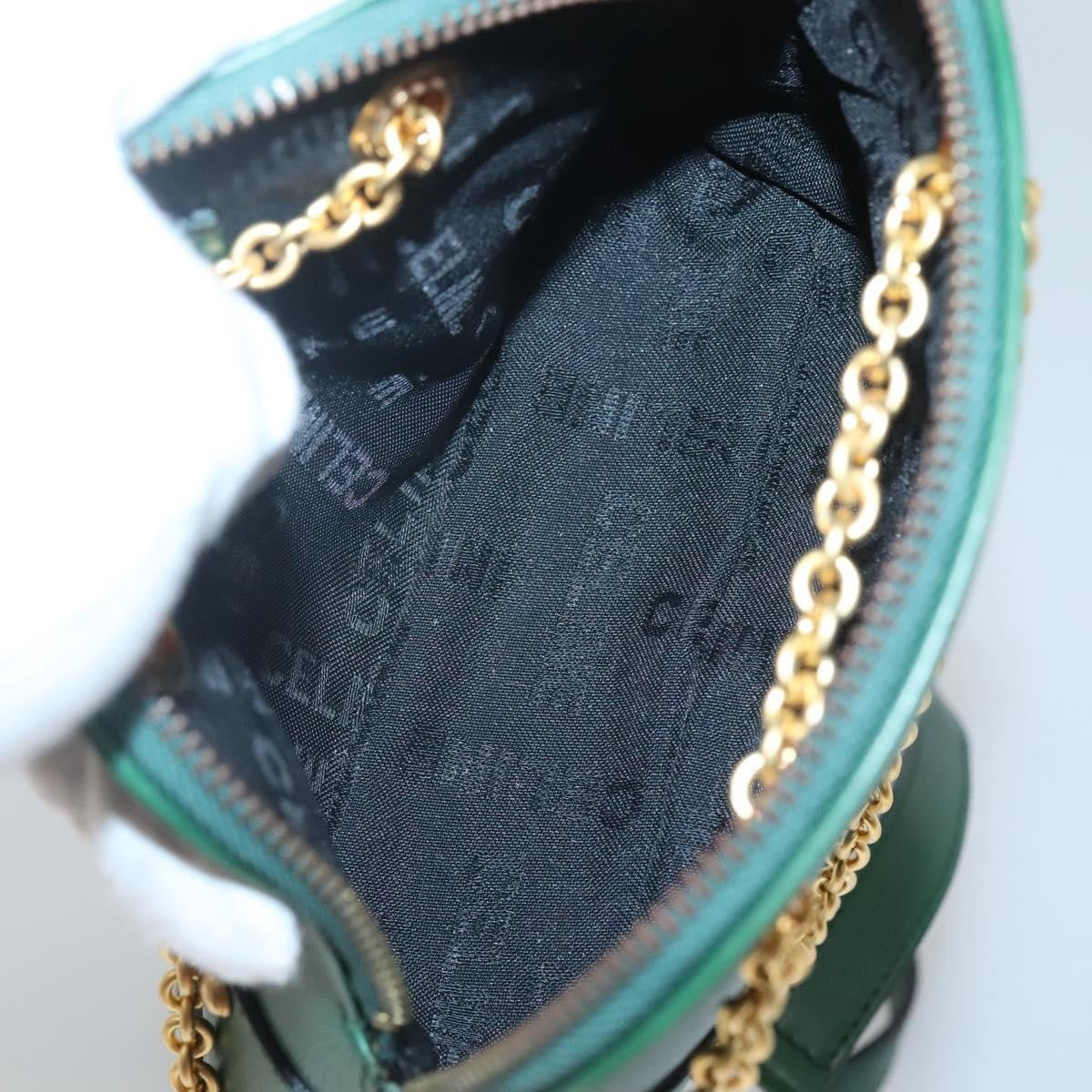 Celine Chain Vertical Quilted Lambskin, Green, Leather, Shoulder Bag
