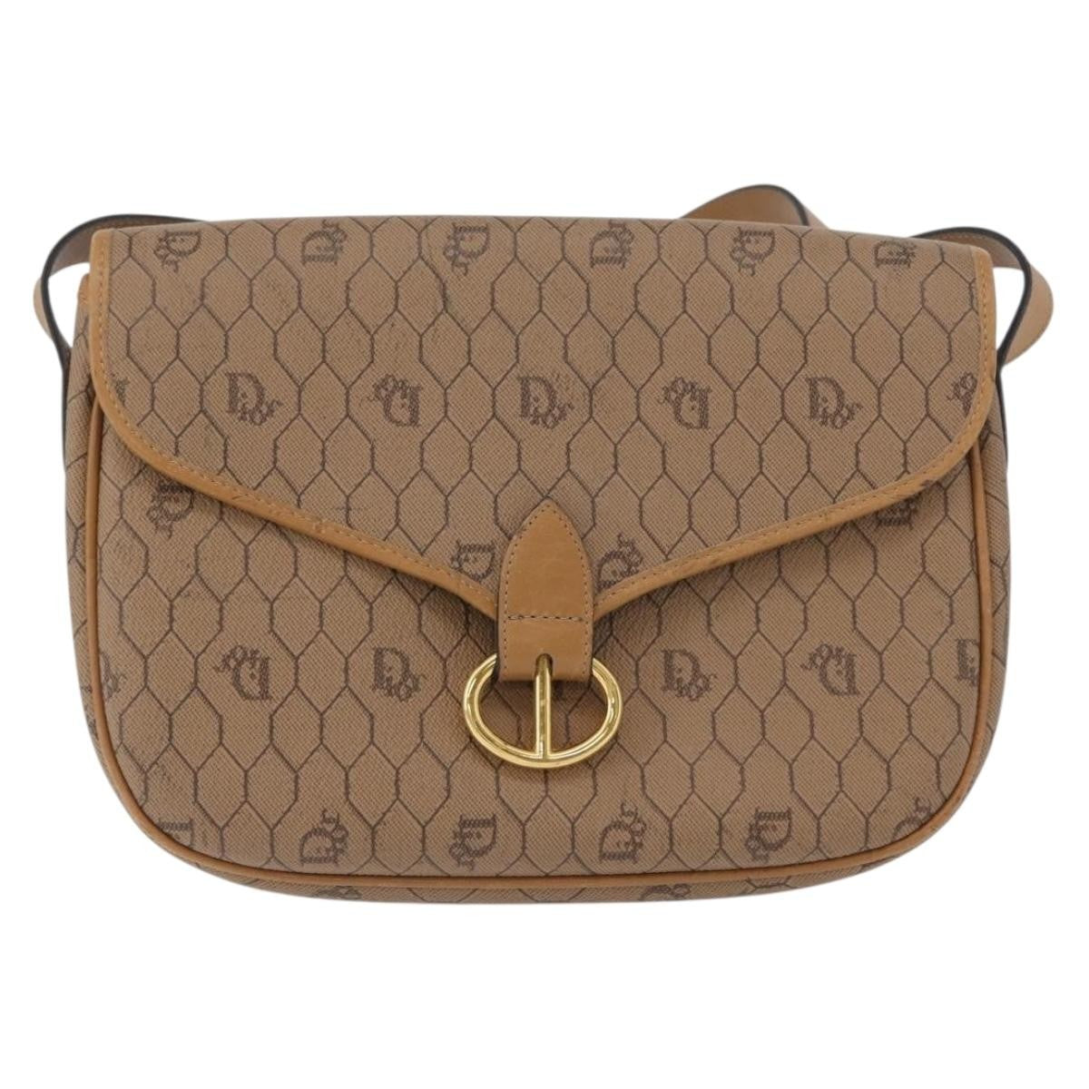 Christian Dior Vintage Honeycomb Canvas and Leather, Beige, Canvas, Shoulder Bag