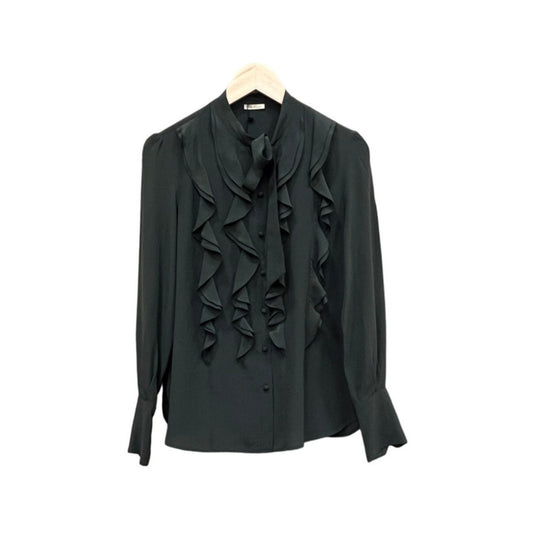 True Royal Button Up Shirt Medium Dark Green Ruffles