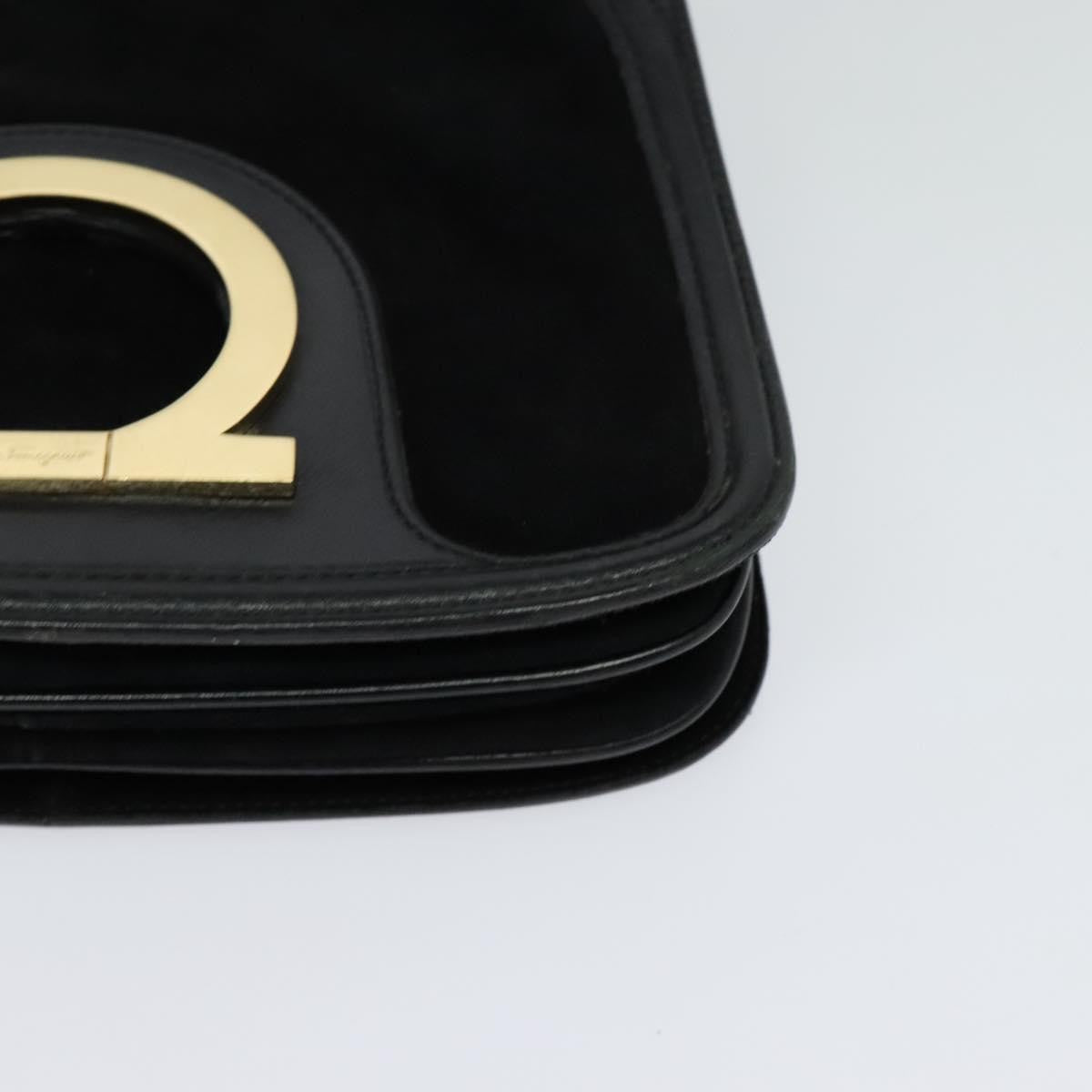 Salvatore Ferragamo Gancini Suede, Black, Suede, Shoulder Bag