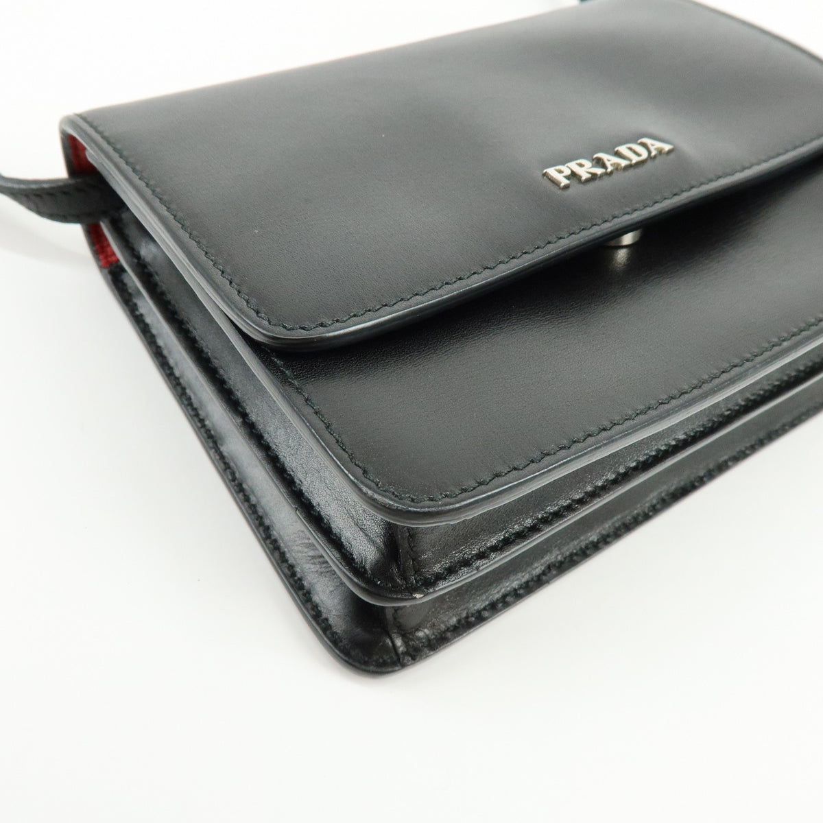 Prada Wallet on Strap City Calfskin, Black, Leather, Crossbody Bag