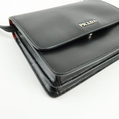 Prada Wallet on Strap City Calfskin, Black, Leather, Crossbody Bag
