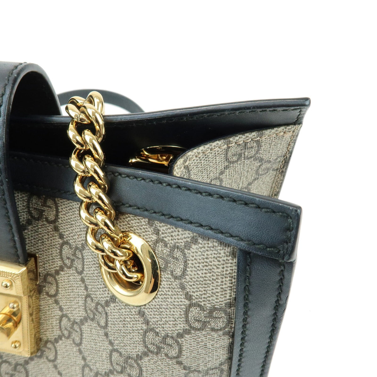 Gucci Padlock Chain GG Coated Canvas with Leather, Beige, Canvas, Tote Bag