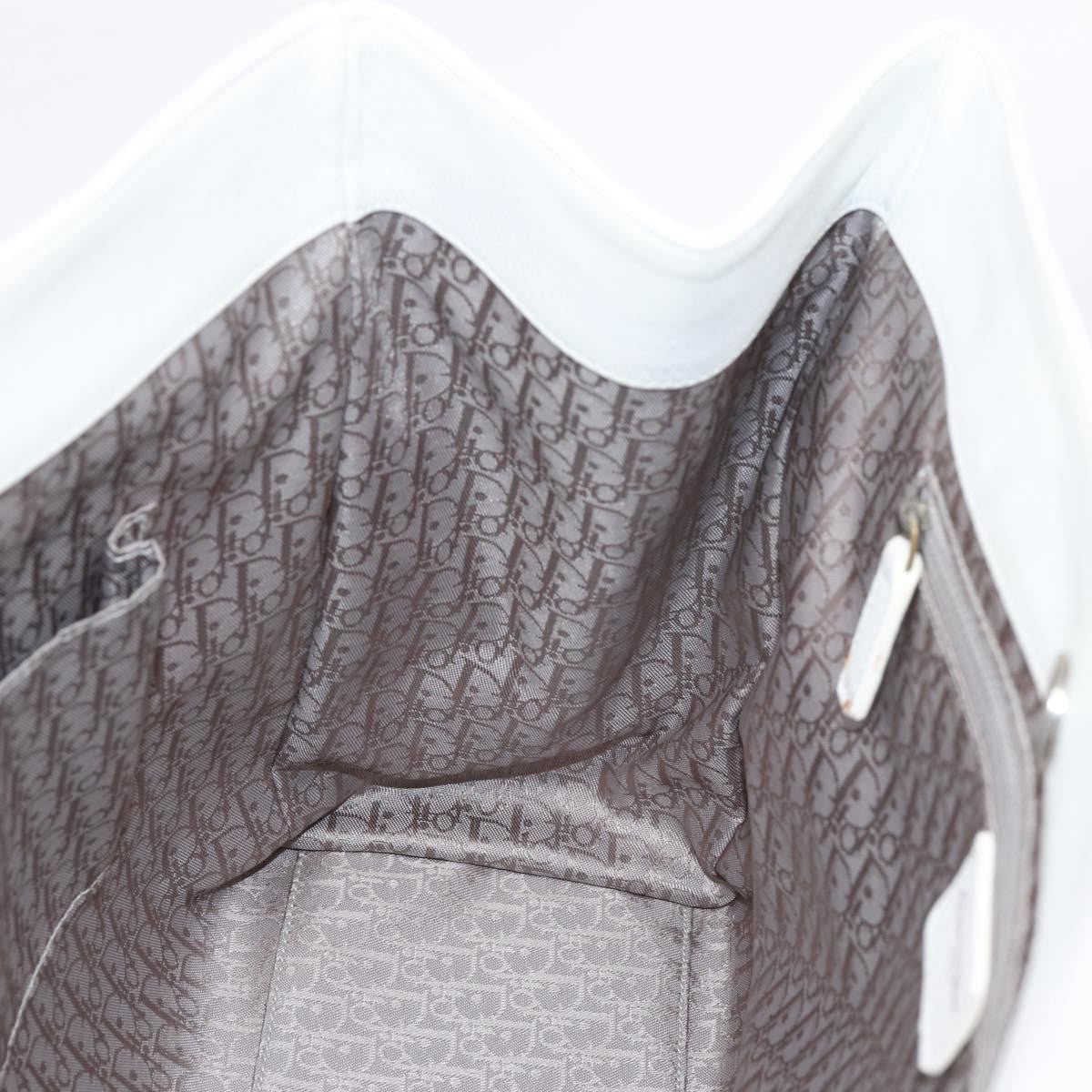 Christian Dior D Buckle Tote Cannage Stitch Leather, White, Leather, Tote Bag