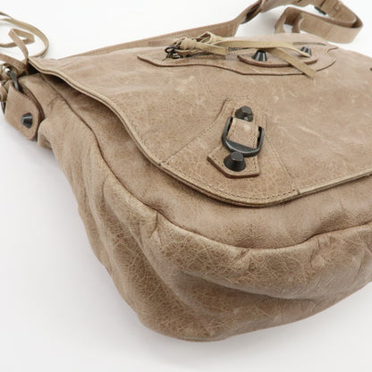 Balenciaga Classic Studs Folk Messenger Leather, Brown, Leather, Crossbody Bag