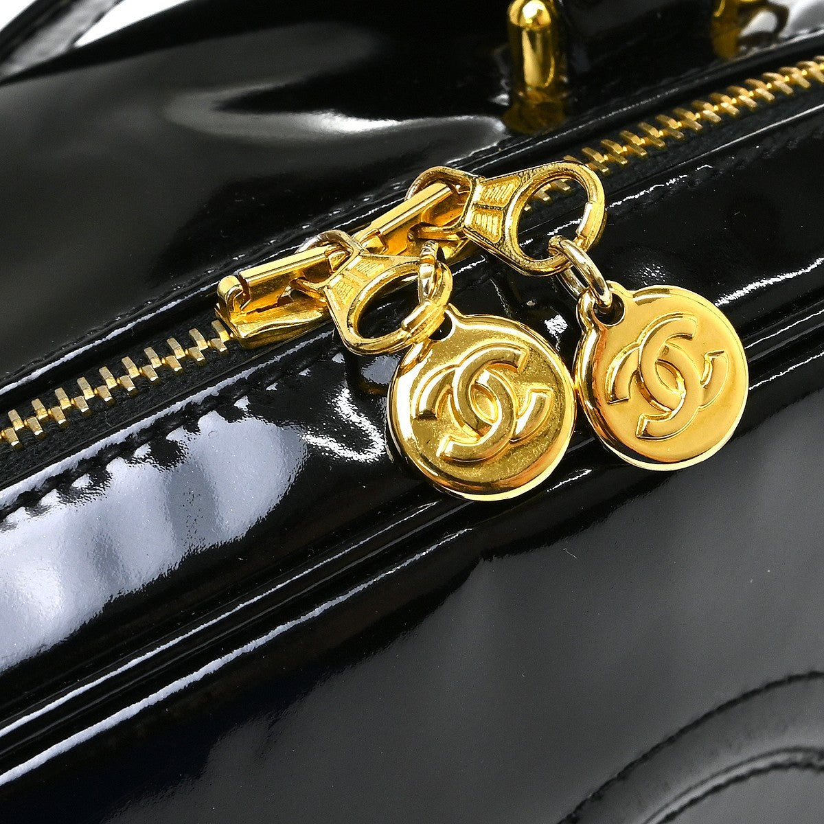 Chanel Vintage Timeless Zip Around Vanity Case Patent, Black, Patent Leather, Handbag