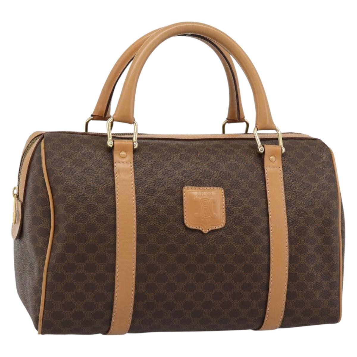 Celine Vintage Boston Macadam Coated Canvas, Brown, PVC, Handbag
