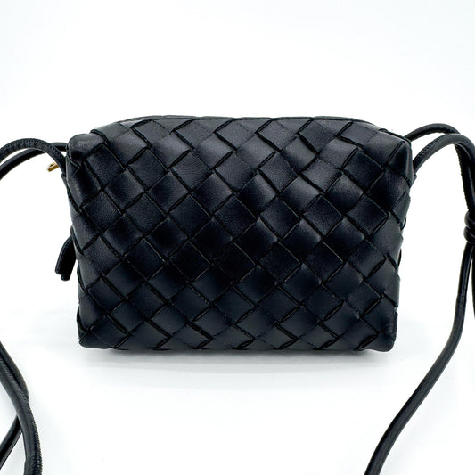 Bottega Veneta Loop Intrecciato Nappa, Black, Leather, Crossbody Bag