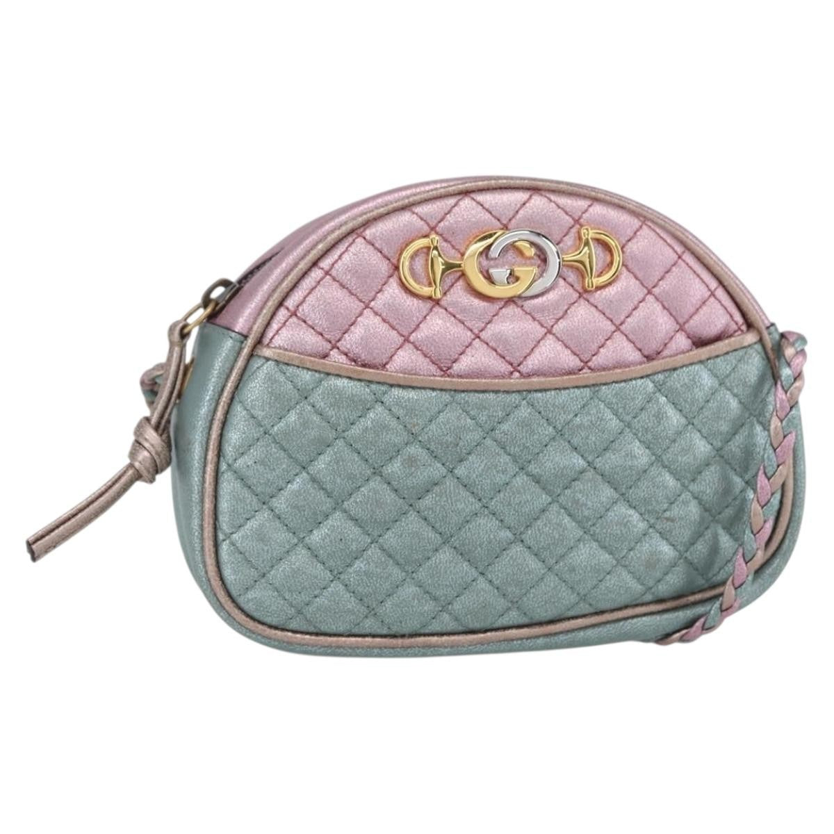 Gucci Trapuntata Camera Lambskin, Blue, Leather, Shoulder Bag