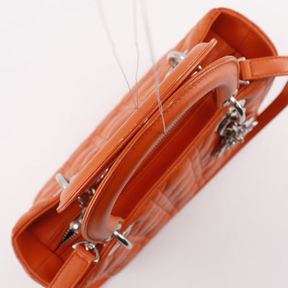 Christian Dior Lady Dior Cannage, Orange, Leather, Handbag