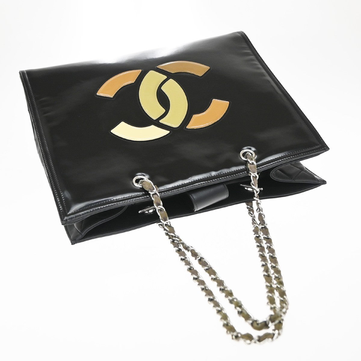 Chanel Lipstick Open Patent Vinyl, Black, Patent Leather, Tote Bag