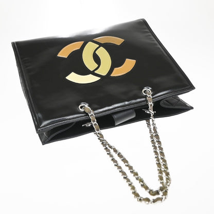 Chanel Lipstick Open Patent Vinyl, Black, Patent Leather, Tote Bag