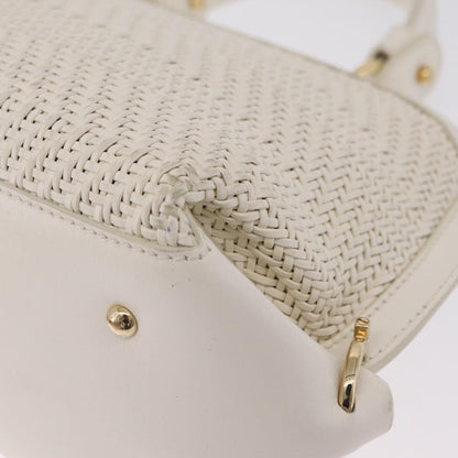 Salvatore Ferragamo Sofia Satchel Woven Leather, White, Leather, Handbag