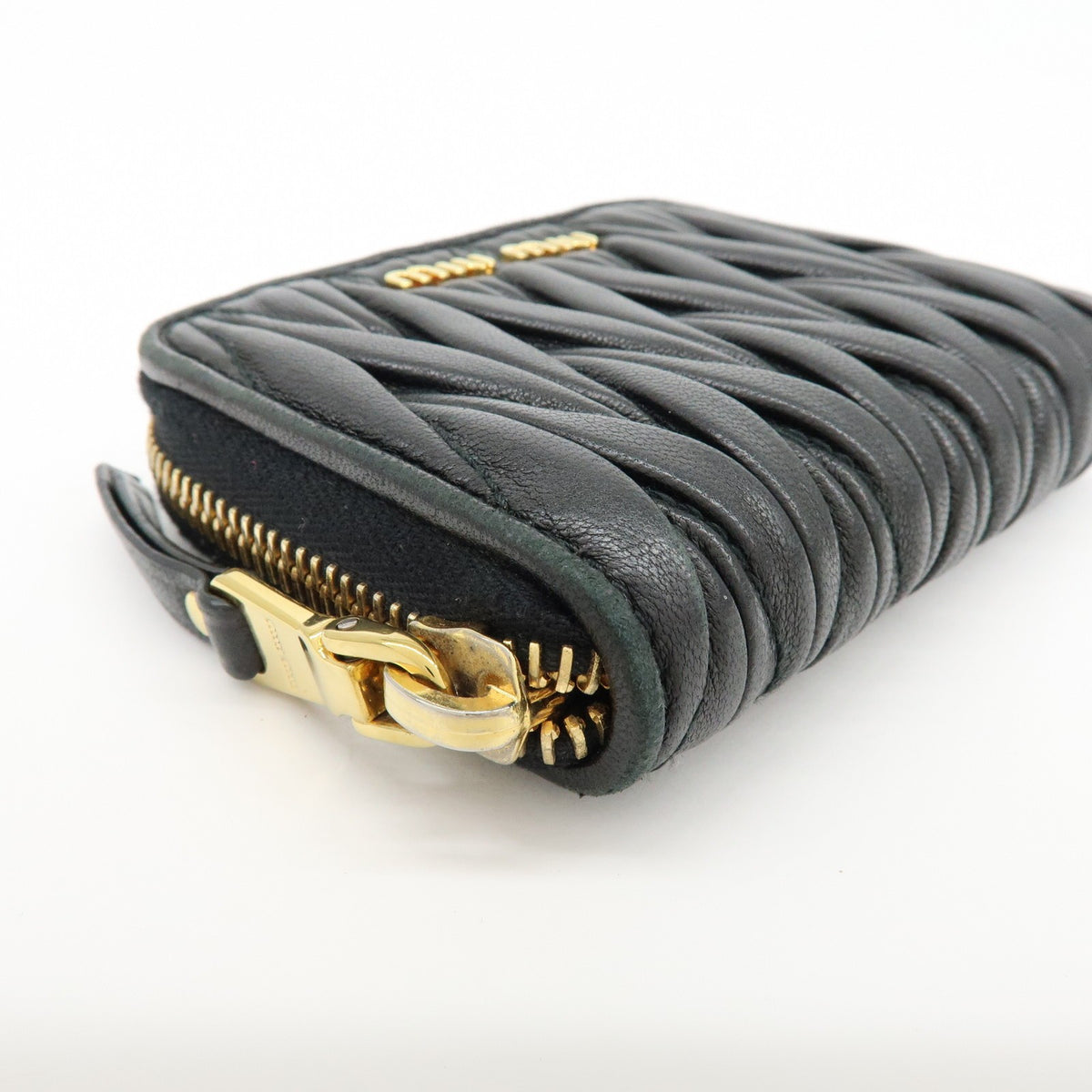Miu Miu Zip Around Matelasse Leather, Black, Leather, Wallet