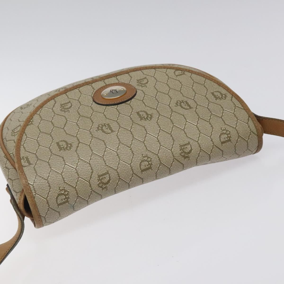 Christian Dior Vintage Honeycomb Flap Canvas and Leather, Beige, Canvas, Shoulder Bag