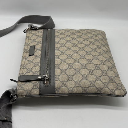 Gucci Front Zip Flat Messenger GG Coated Canvas, Beige, Canvas, Shoulder Bag