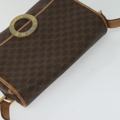 Celine Vintage Macadam Circle Logo Canvas and Leather, Brown, Canvas, Shoulder Bag
