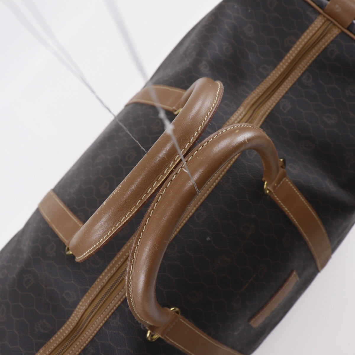 Christian Dior Vintage Duffle Honeycomb Coated Canvas, Brown, Canvas, Handbag