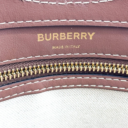 Burberry Logo Pocket Leather with Check Canvas, Brown, Canvas, Tote Bag