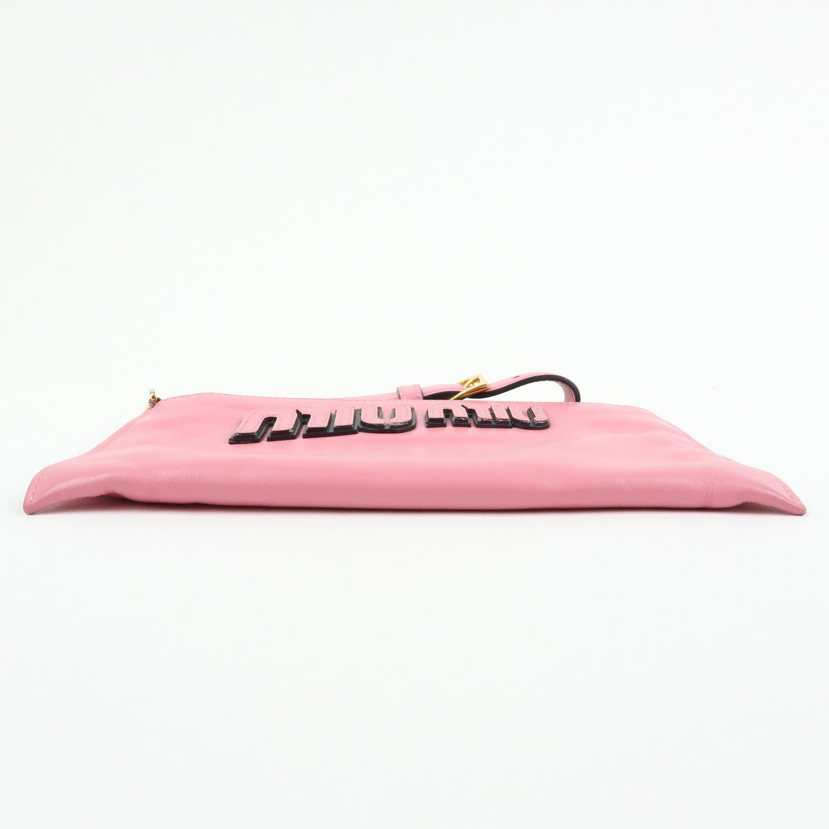 Miu Miu Logo Chain Clutch Shearling, Pink, Leather, Clutch