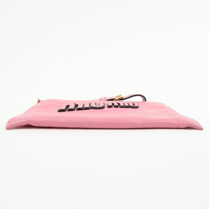 Miu Miu Logo Chain Clutch Shearling, Pink, Leather, Clutch