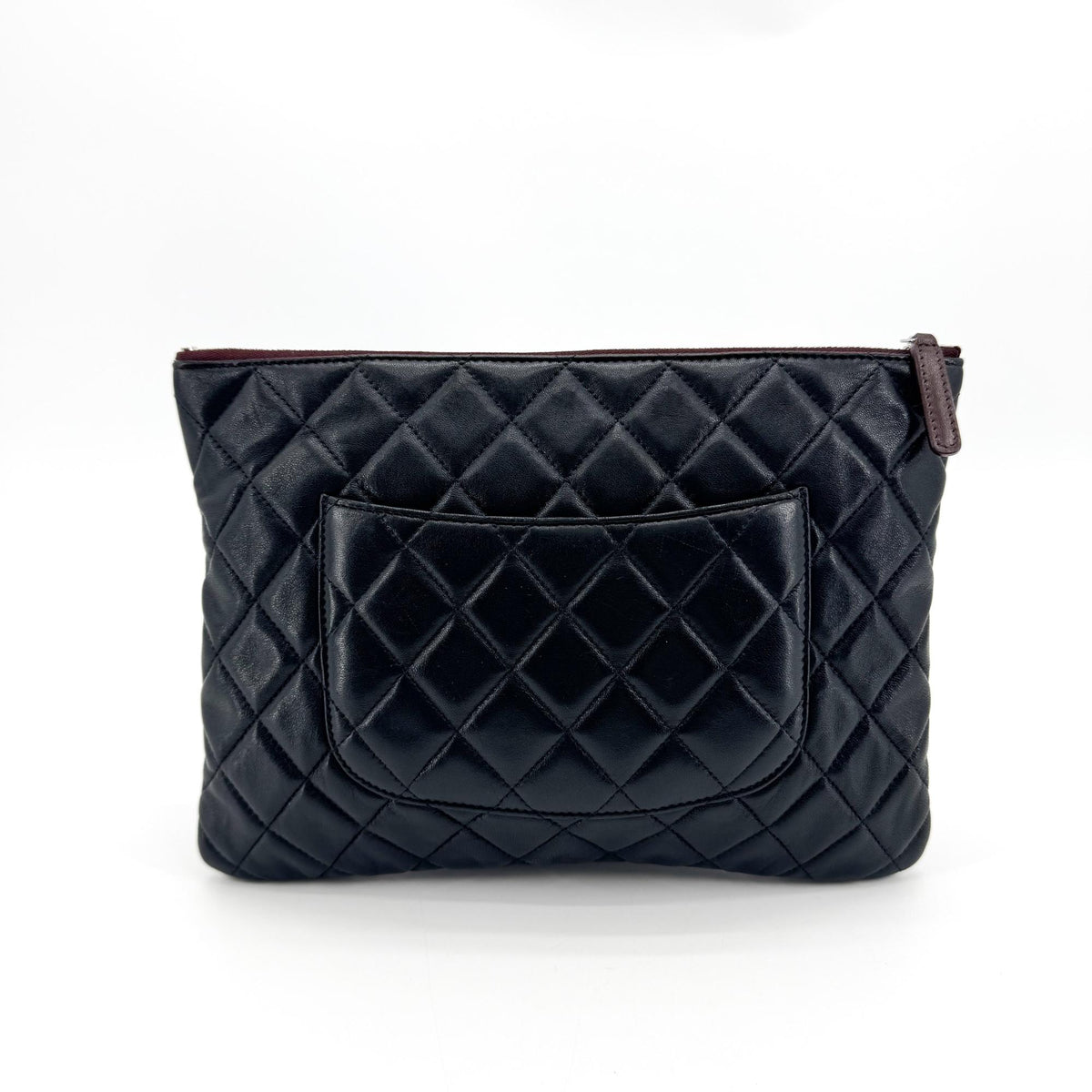 Chanel O Case Clutch Quilted Lambskin, Black, Leather, Clutch