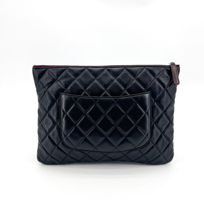 Chanel O Case Clutch Quilted Lambskin, Black, Leather, Clutch