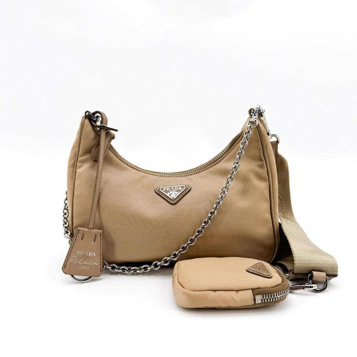 Prada Re-Edition 2005 Tessuto, Beige, Nylon, Shoulder Bag