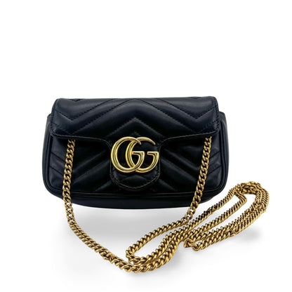 Gucci GG marmont Black leather, Black, Leather, Shoulder Bag
