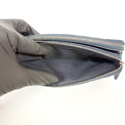 Chanel CC Double Zip Clutch with Chain Chevron Lambskin, Navy, Leather, Clutch