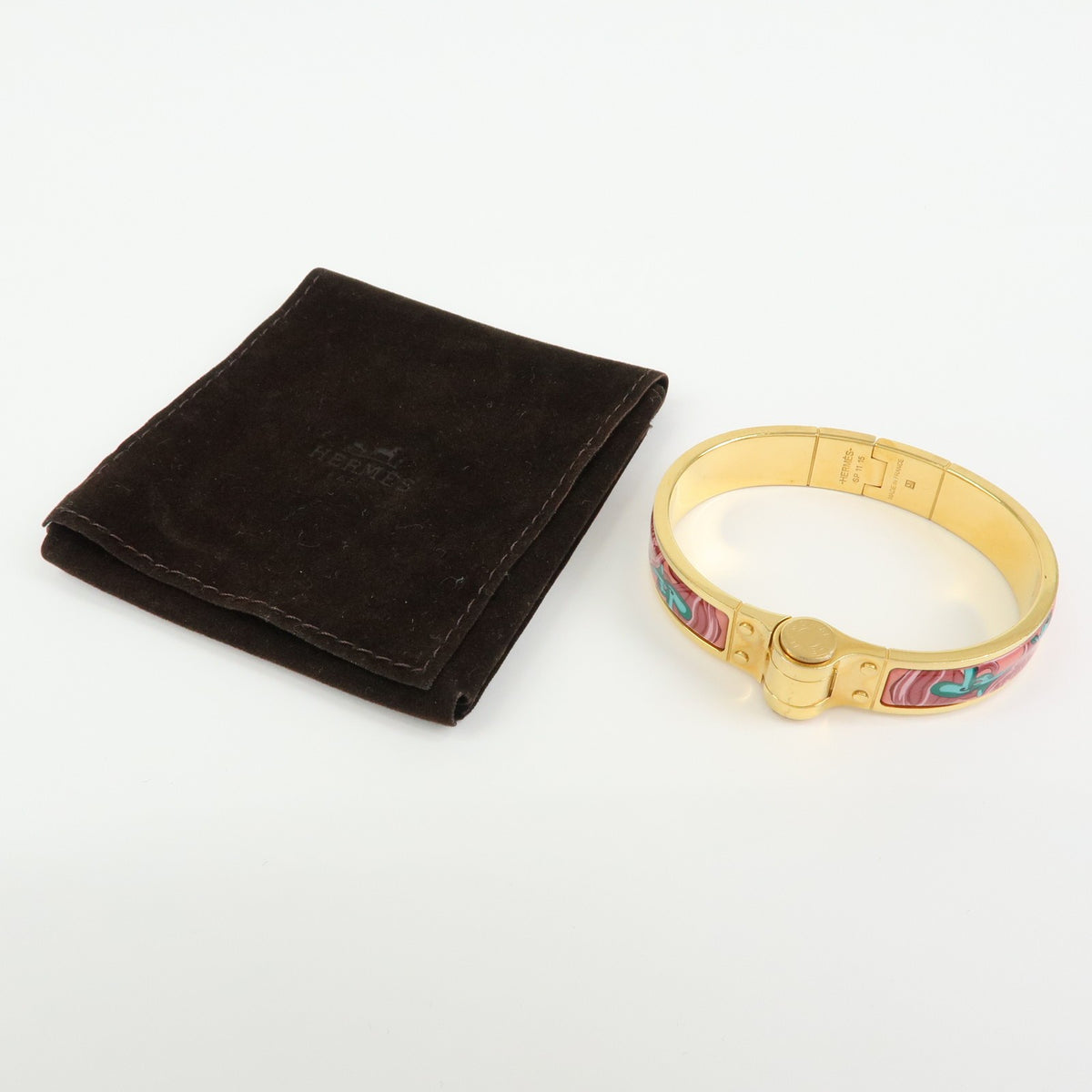 Hermes Charniere Uni Hinged Metal and Enamel, Gold, Metal, Bracelet