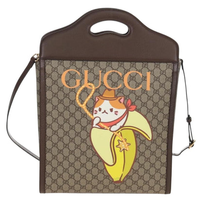 Gucci Cut Out Handle Printed GG Coated Canvas, Brown, Canvas, Tote Bag