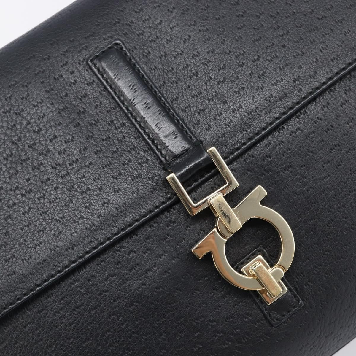 Salvatore Ferragamo Gancini Leather, Black, Leather, Shoulder Bag