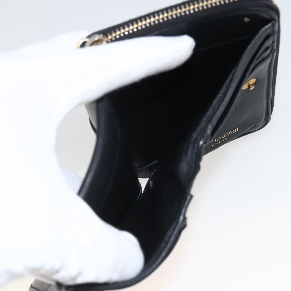 Saint Laurent Classic Monogram YSL Line Zip Around Leather, Black, Leather, Wallet