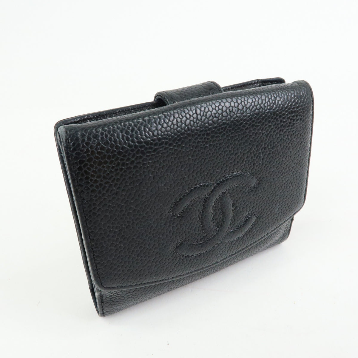 Chanel Vintage Timeless Bifold Caviar, Black, Leather, Wallet