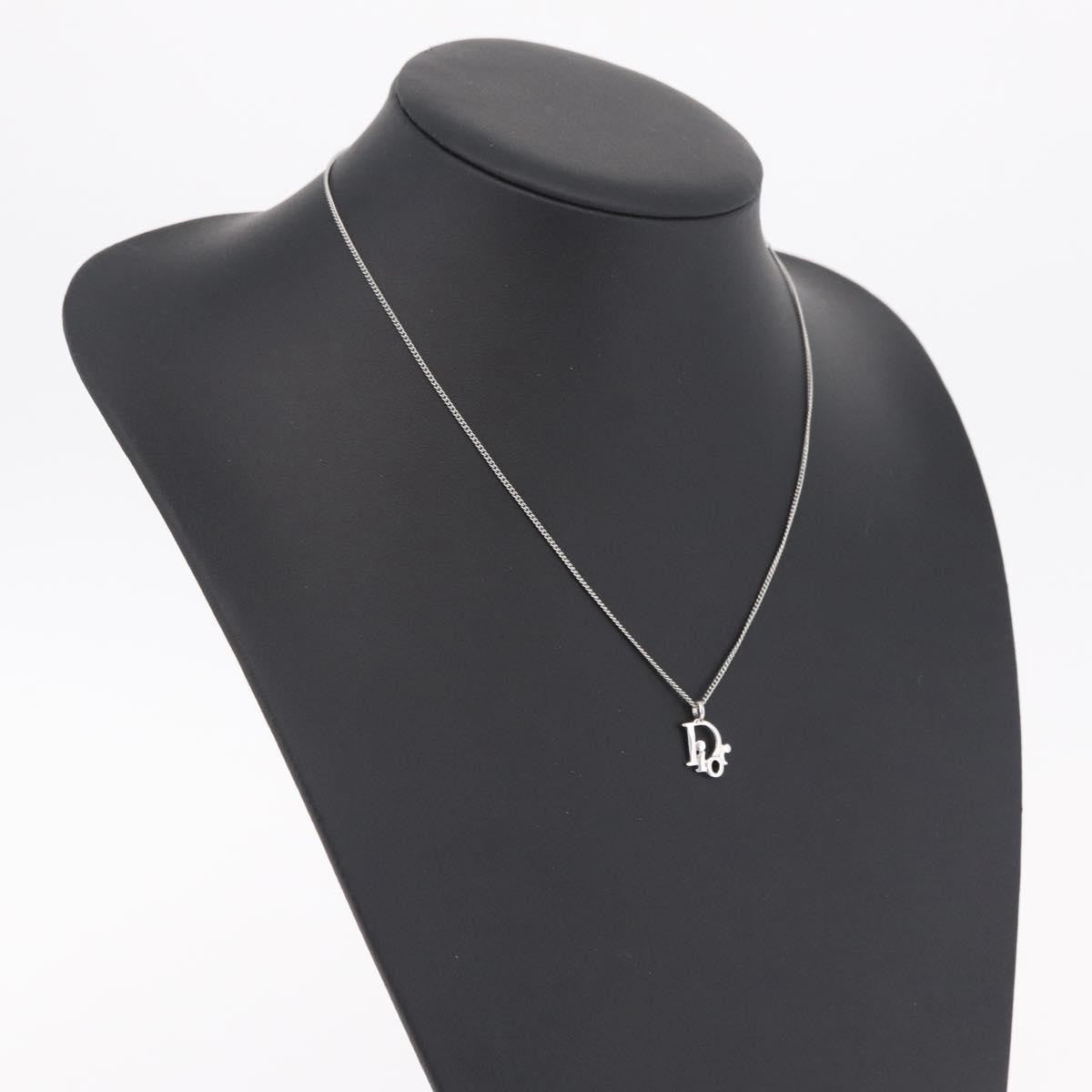 Christian Dior Vintage Logo Pendant Metal, Silver, Metal, Necklace