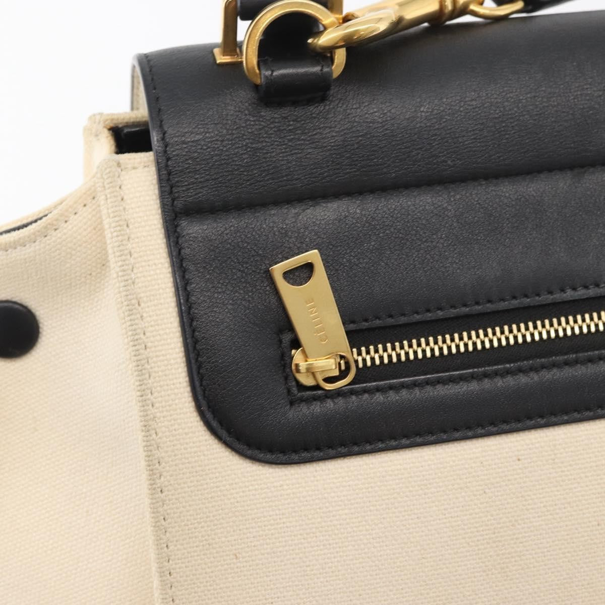 Celine Trapeze Leather with Canvas, Beige, Canvas, Handbag