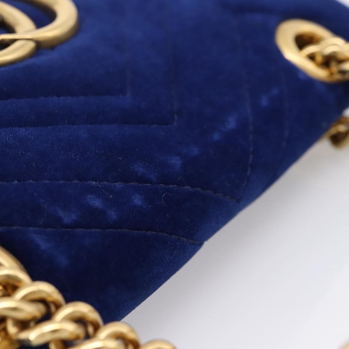 Gucci GG Marmont Matelassé Velvet, Blue, Velvet, Shoulder Bag
