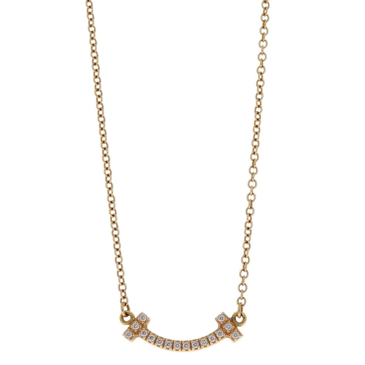 Tiffany & Co. T Smile Pendant 18K Yellow Gold with Diamonds, Gold, Yellow Gold, Necklace
