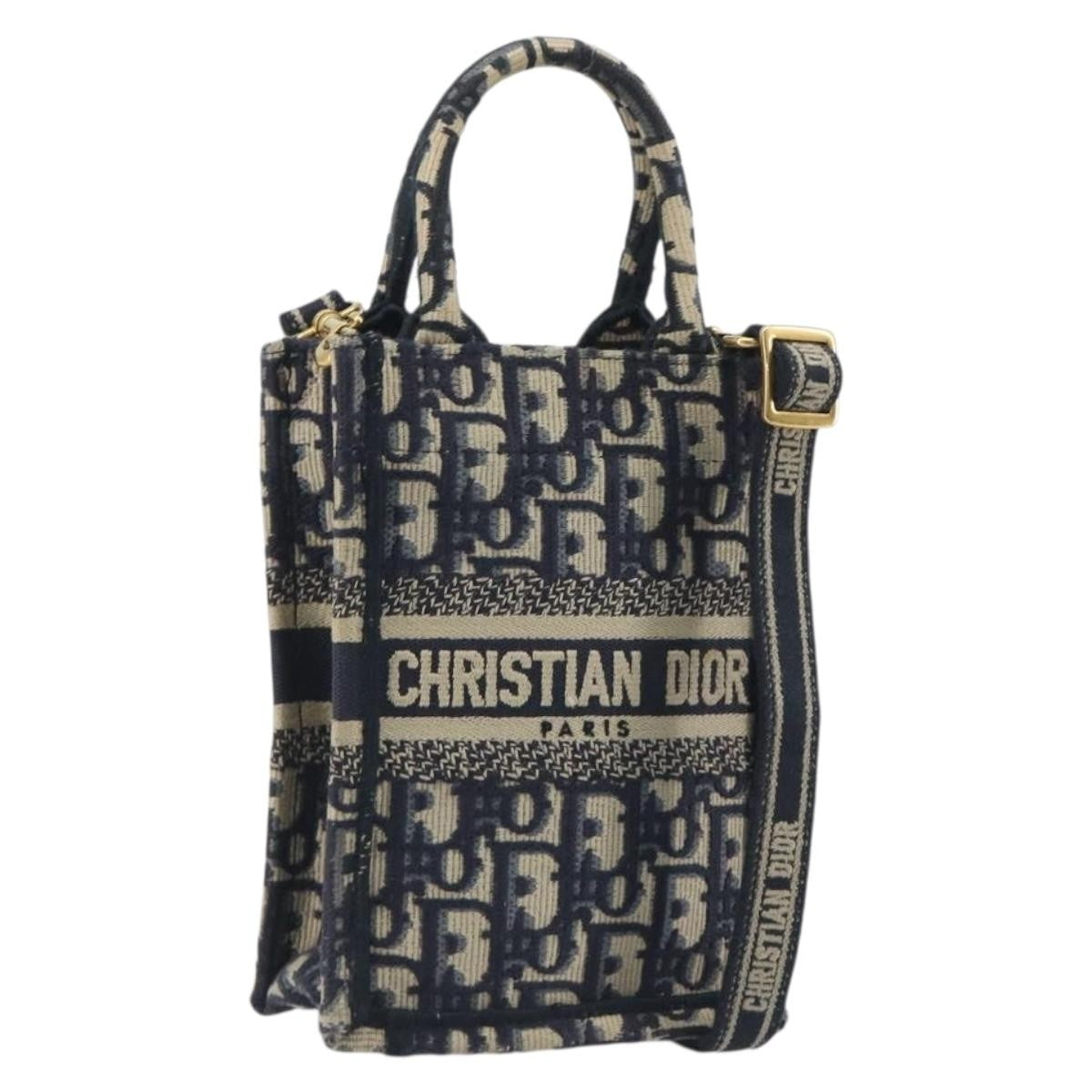 Christian Dior Book Tote Phone Oblique Canvas, Navy, Canvas, Tote Bag