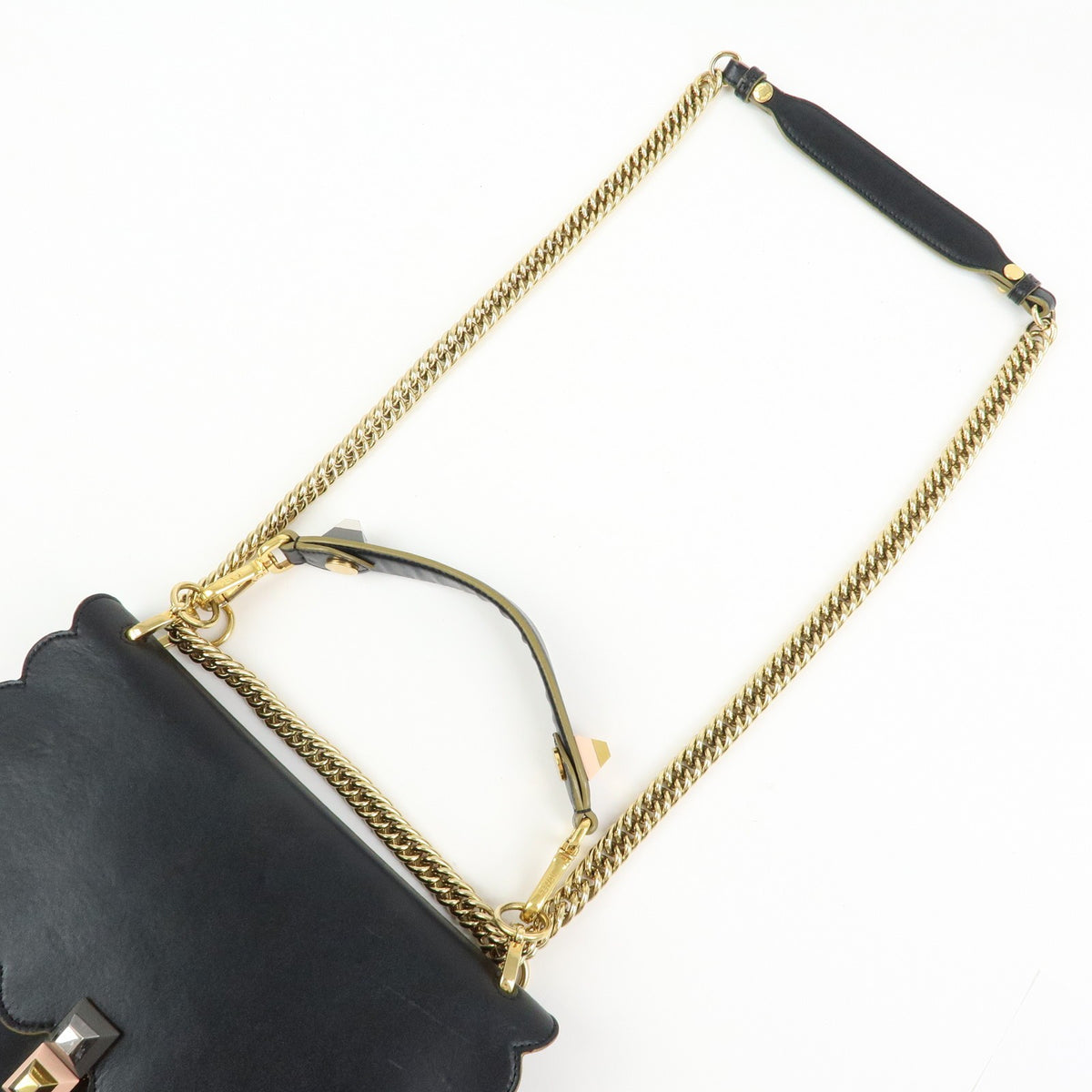 Fendi Kan I Leather, Black, Leather, Shoulder Bag