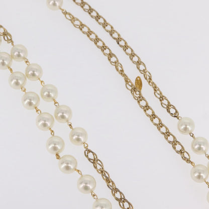 Chanel Vintage Double Pearl Station Long Chain Metal and Faux Pearls, Gold, Gold Plated, Necklace