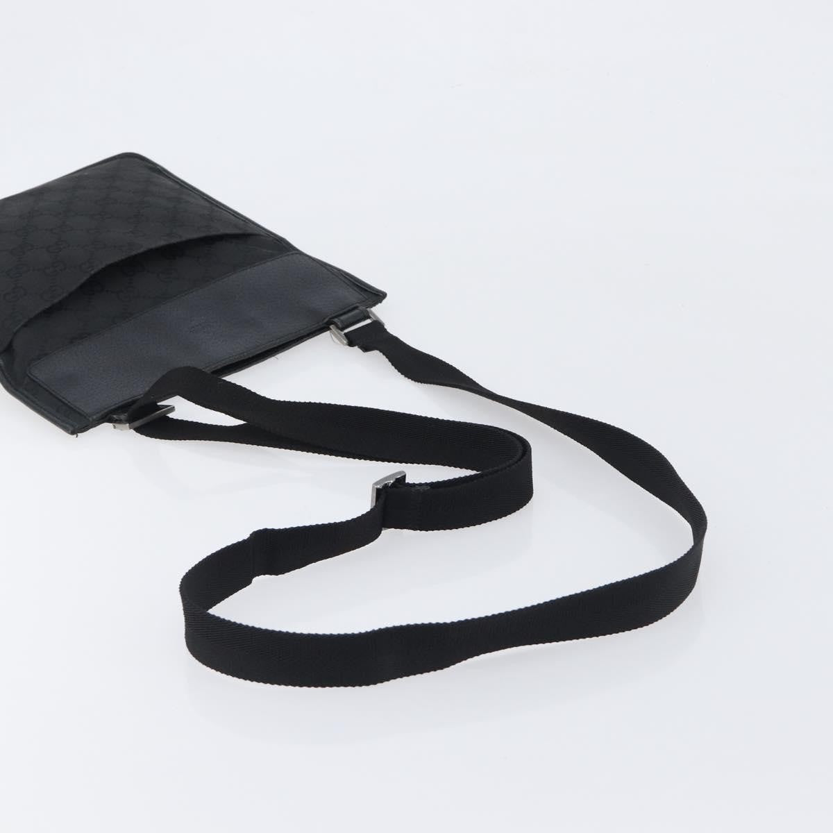 Gucci Vintage Flat Messenger GG Canvas and Leather, Black, Canvas, Handbag