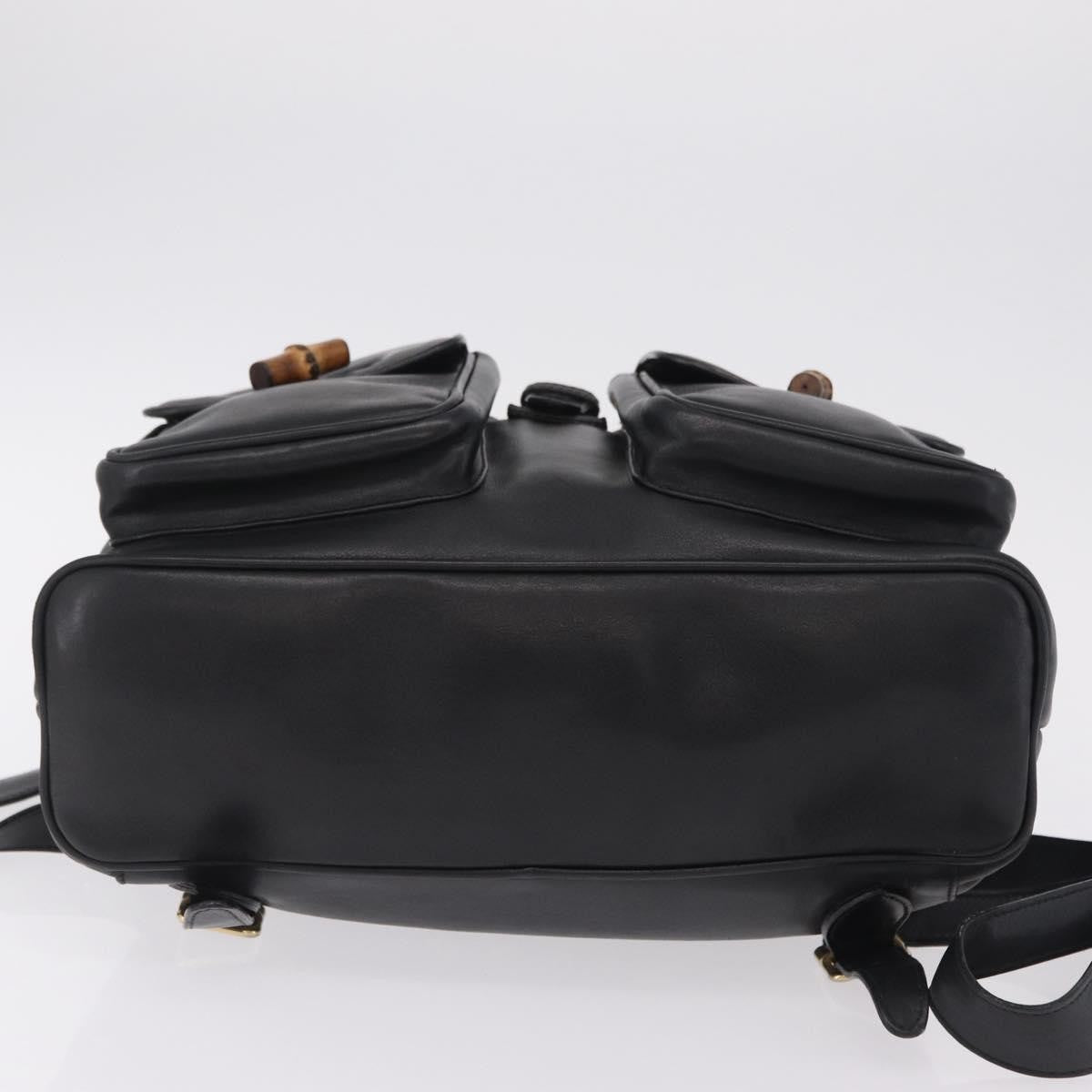 Gucci Vintage Bamboo Leather, Black, Leather, Backpack