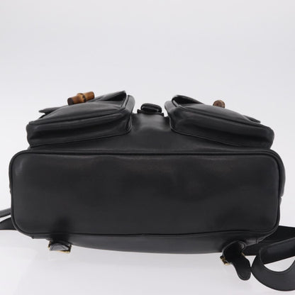 Gucci Vintage Bamboo Leather, Black, Leather, Backpack