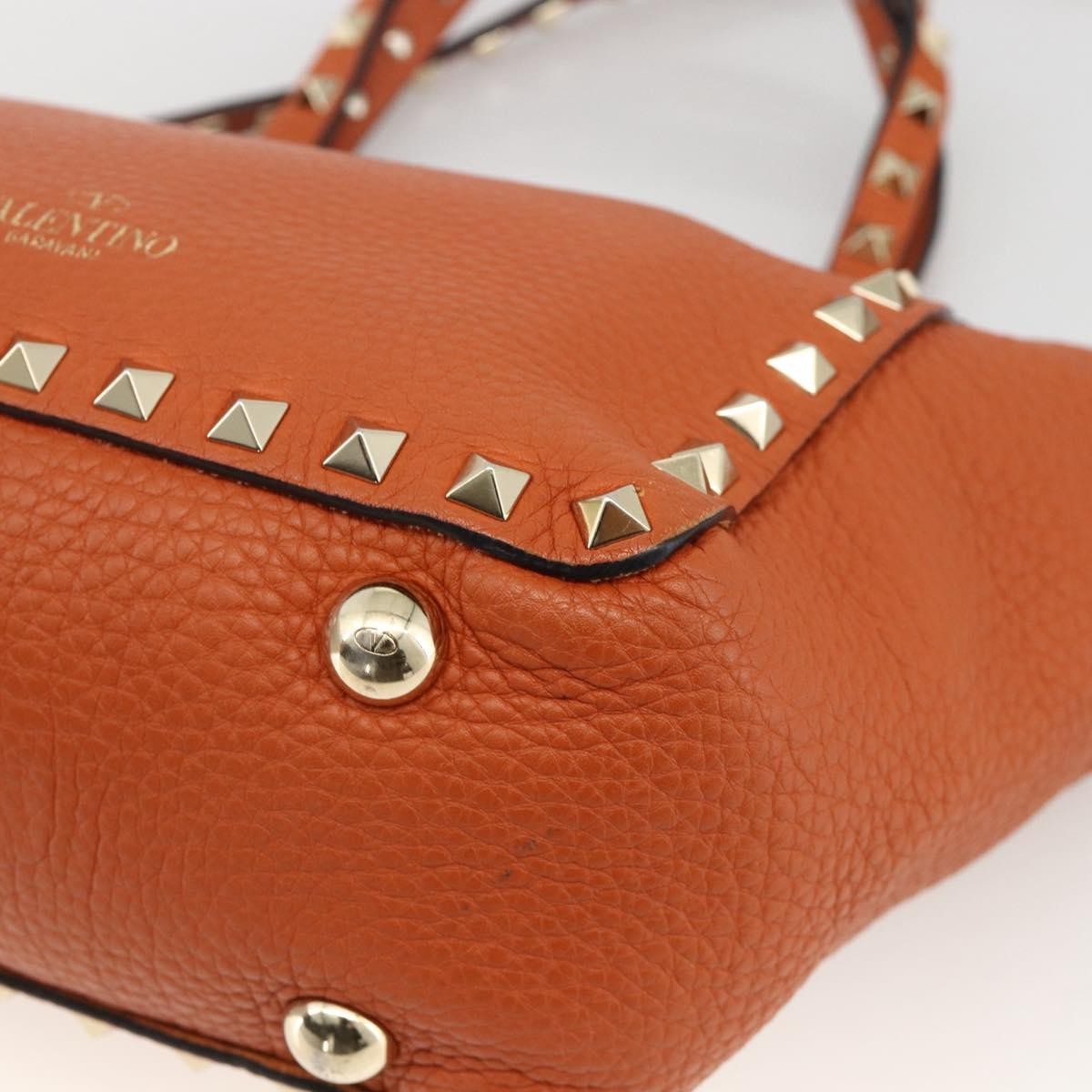 Valentino Garavani Rockstud Pebbled Leather, Orange, Leather, Tote Bag