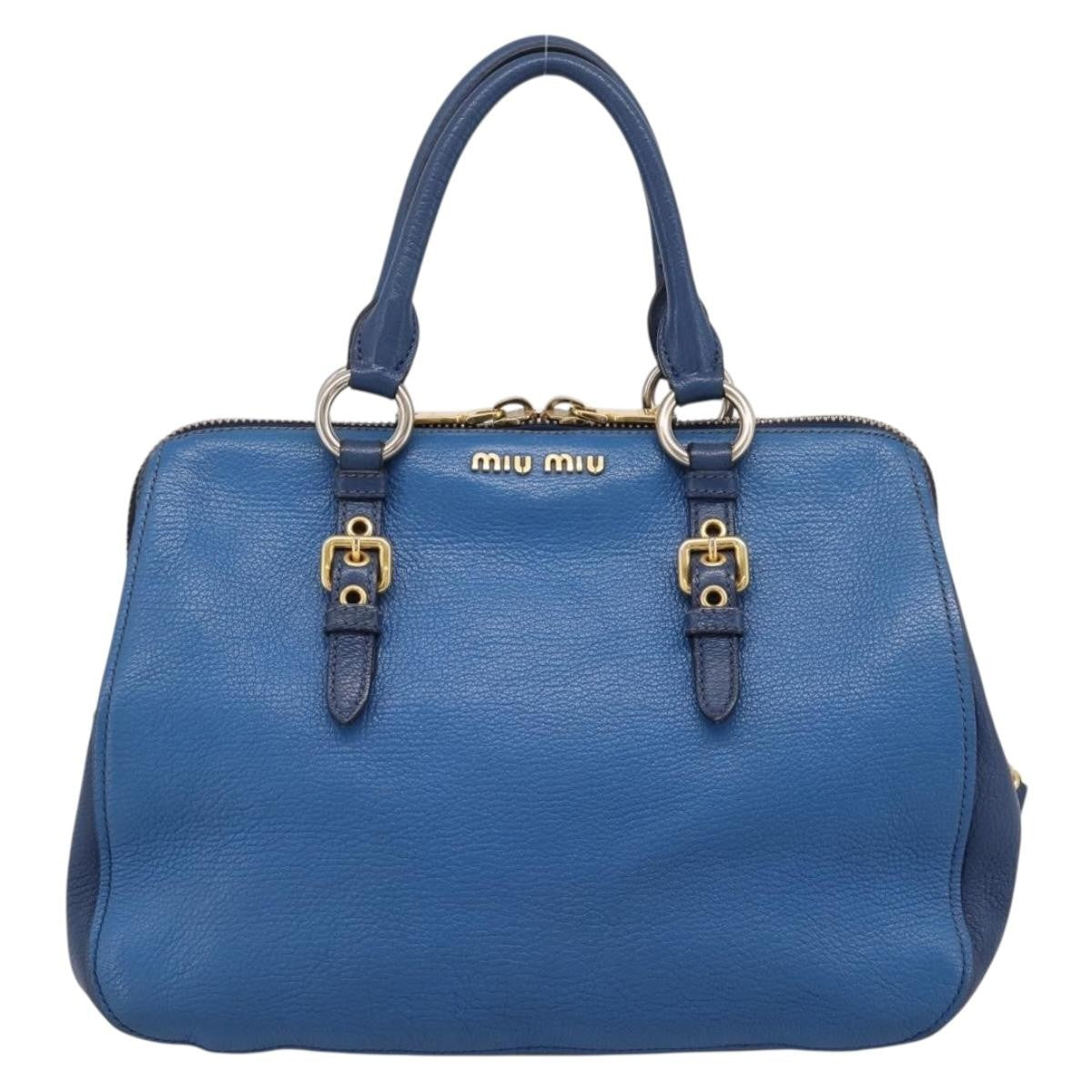 Miu Miu Madras Bowler Leather, Blue, Leather, Handbag