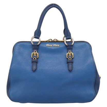 Miu Miu Madras Bowler Leather, Blue, Leather, Handbag